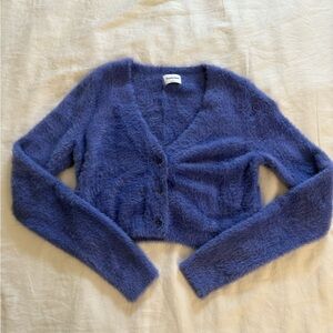 Sunday Best Fuzzy Purple/Blue Cropped Cardigan